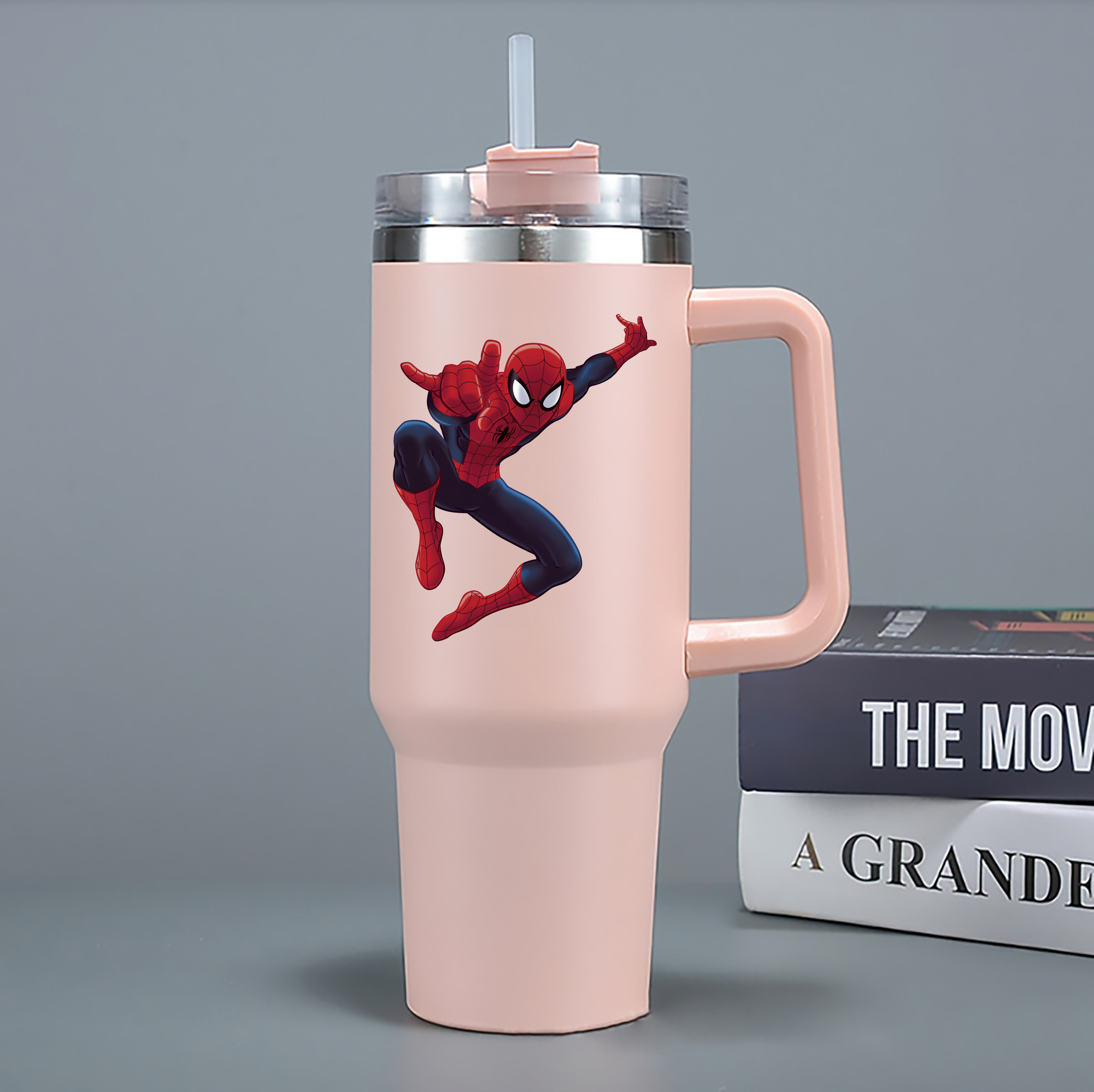 （画像用） Spider Man スパイダーマン 1200mL車用タンブラー - クリスタルステッカー（プラスチックストロー付き）